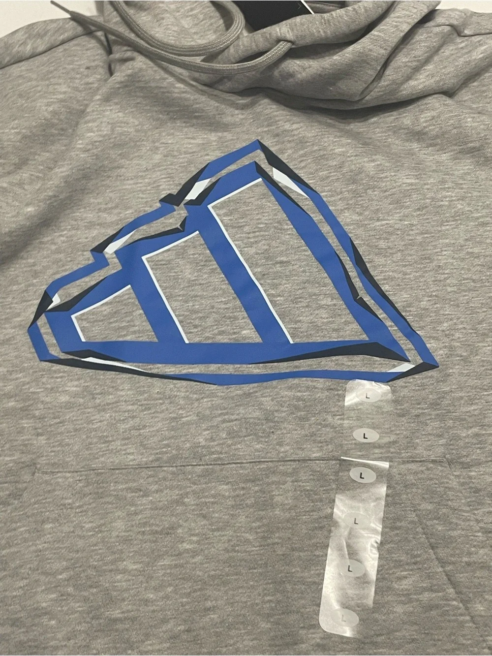 NWT adidas Gray Hoodie with Blue Logo Graphic pullover